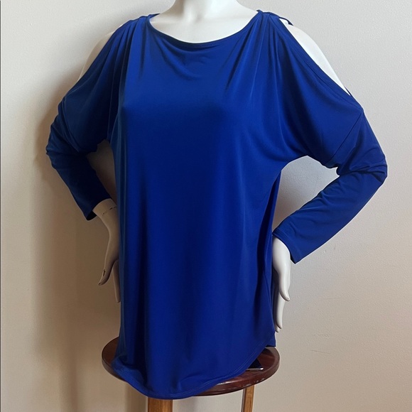 DKNY Royal Blue Cold Shoulder Blouse - Picture 1 of 6